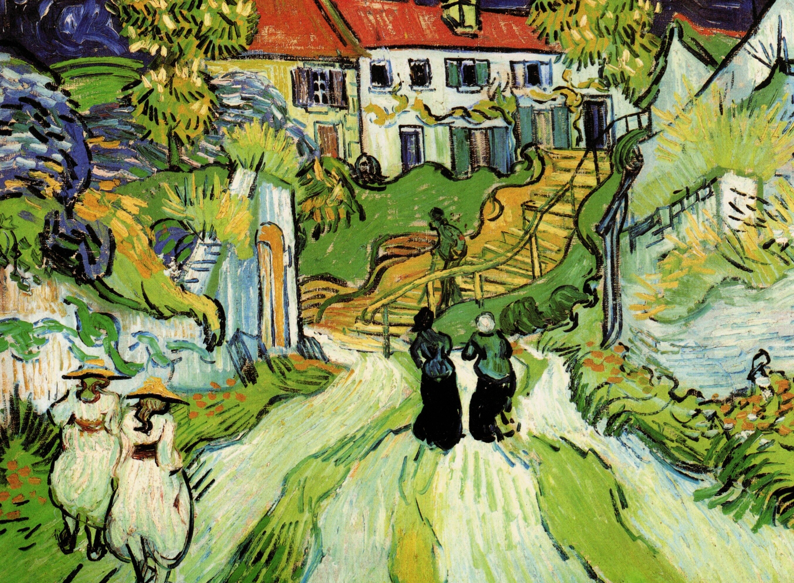 Village Street and Steps in Auvers with Figures - Van Gogh Painting On Canvas